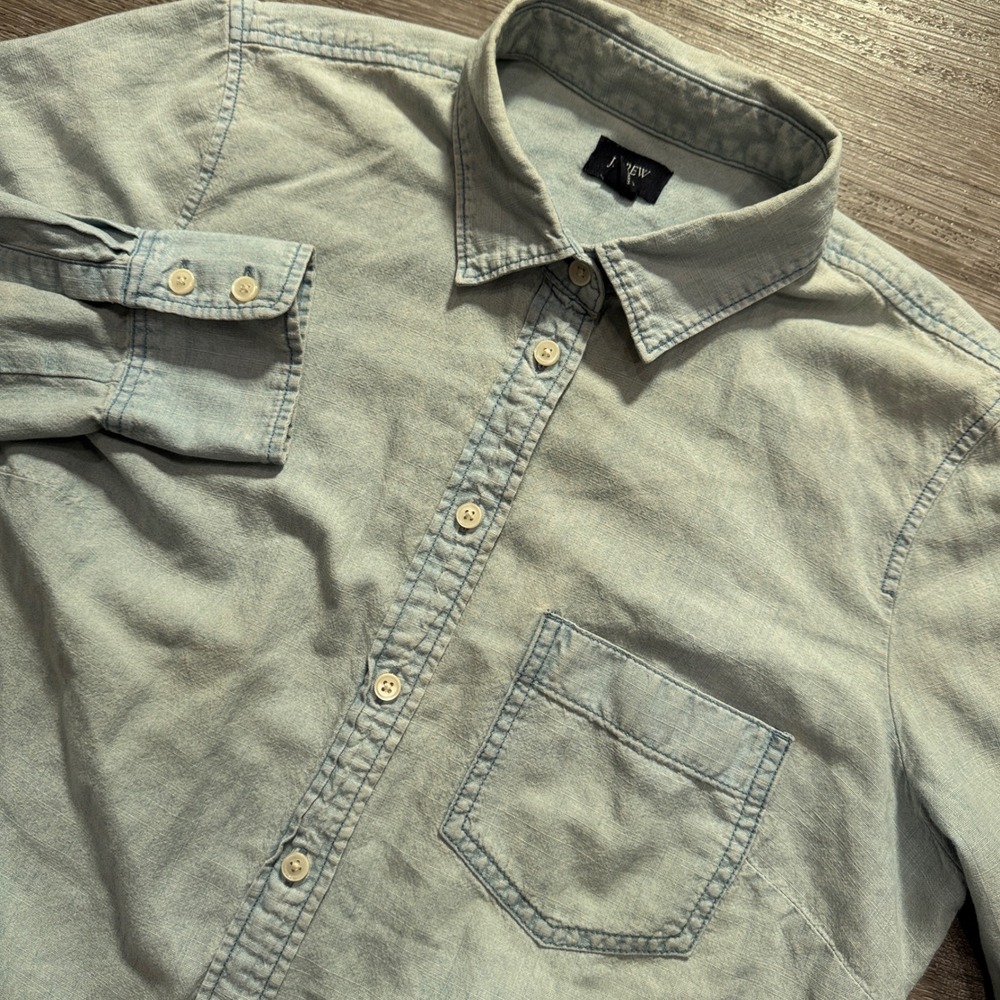J Crew Shirt Womens S Blue 100% Cotton Denim Chambray Western Rodeo Button Up